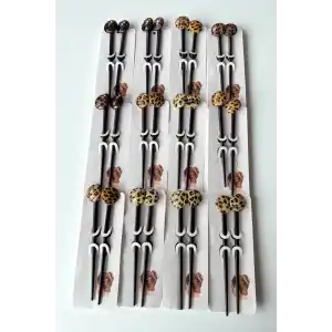 12li Karışık Renk Leopar Desenli Topuz Kalemi/ Tokası Set