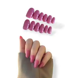 12li Koyu Pembe Renk Takma Tırnak Set (Yapıştırıcılı)
