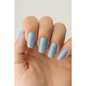 12li Mavi Renk Kedi Gözü Yansımal Takma Tırnak Set (Yapıştırıcılı)