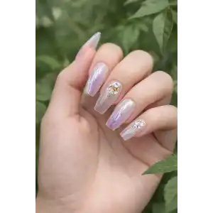 12li Mor Renk Jel Görünümlü Takma Tırnak (Yapıştırıcılı)