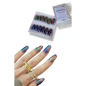 12li Mor Renk Karışık Figürlü Jel Görünümlü Takma Tırnak Set (Yapıştırıcılı)