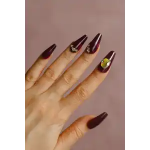 12li Mor Renk Taş Detaylı Takma Tırnak (Yapıştırıcılı)