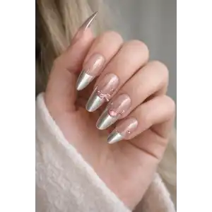 12li Pudra Ve Gri Renk Jel Görünümlü Takma Tırnak (Yapıştırıcılı)