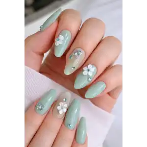 12li Su Yeşil Renk Jel Görünümlü Takma Tırnak (Yapıştırıcılı)