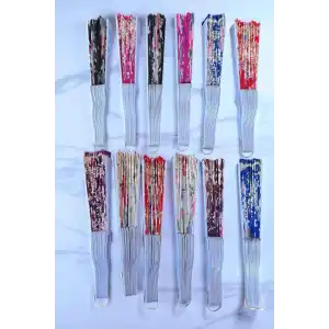 12´li Karışık Renk Çiçek Figürlü Yelpaze