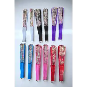 12´li Karışık Renk Çiçek Figürlü Yelpaze