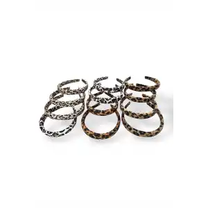 12´li Karışık Renk Leopar Desenli  Taç Set