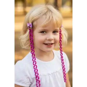 2li Fuşya Renk Kurdele Figürlü Çocuk Yan Toka