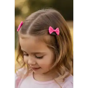 2li Fuşya Renk Kurdele Figürlü Saçsız Bebek Tokası