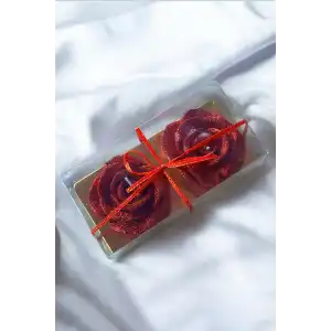 2li Kırmızı Renk Gül Figürlü Sim Detaylı Mum