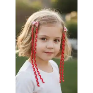 2li Kırmızı Renk Kurdele Figürlü Çocuk Yan Toka