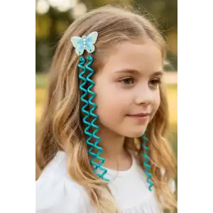 2li Koyu Yeşil Renk Kelebek Figürlü Çocuk Yan Toka