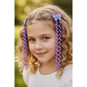 2li Lila Renk Kelebek Figürlü Çocuk Yan Toka