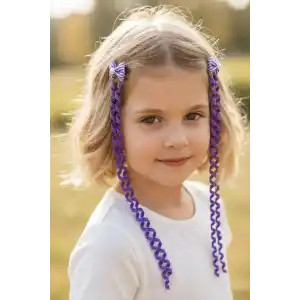 2li Lila Renk Kurdele Figürlü Çocuk Yan Toka