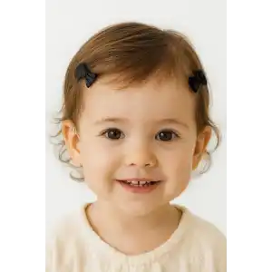 2li Siyah Renk Kurdele Figürlü Saçsız Bebek Tokası