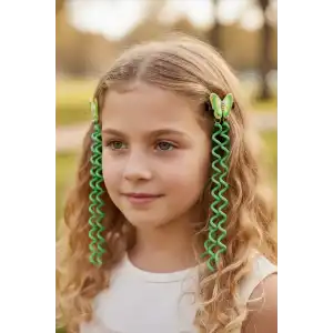 2li Yeşil Renk Kelebek Figürlü Çocuk Yan Toka