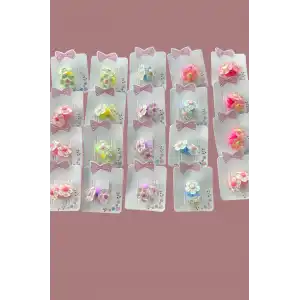 20li Karışık Renk Çiçek Figürlü Çocuk Lastik Toka Set