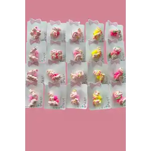 20li Karışık Renk Tavşan Figürlü Çocuk Lastik Toka Set