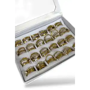 24lü Altın Renk Çelik Numaralı Tektaş Alyans Set