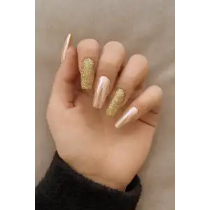 24lü Altın Renk Simli Ve Hologramlı Takma Tırnak (Yapıştırıcılı)
