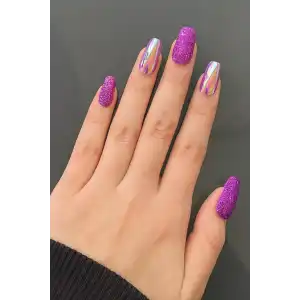 24lü Fuşya Renk Simli Ve Hologramlı Takma Tırnak (Yapıştırıcılı)