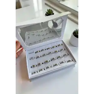 24lü Gümüş Renk Numaralı Kalın Çelik Alyans Set