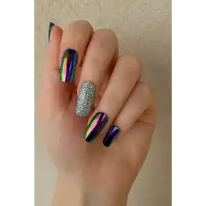 24lü Gümüş Renk Simli Ve Hologramlı Takma Tırnak (Yapıştırıcılı)