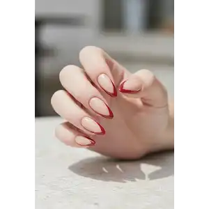 24lü Krem Ve Kırmızı Renk Takma Tırnak (Yapıştırıcılı)