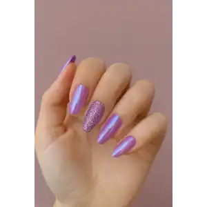24lü Lila Renk Simli Ve Hologramlı Takma Tırnak (Yapıştırıcılı)