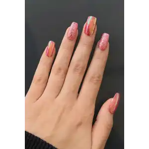 24lü Pembe Renk Simli Ve Hologramlı Takma Tırnak (Yapıştırıcılı)