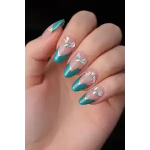 24lü Yeşil Ve Pudra Renk Jel Görünümlü Takma Tırnak (Yapıştırıcılı)