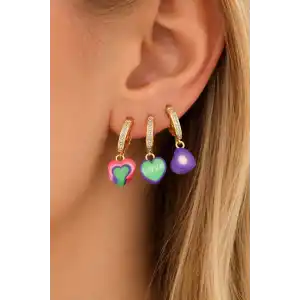 3lü Altın Renk Kalp Figürlü 14K Altın Kaplama TX Küpe