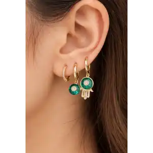 3lü Altın Renk Mavi Taş Detaylı 14K Altın Kaplama TX Küpe