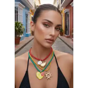 3lü Karışık Renk Ve Figürlü Tasarım Kolye