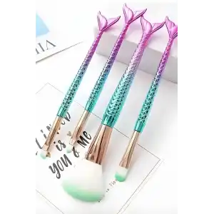 4lü Pembe Ve Turkuaz Renk Balık Kuyruğu Figürlü Makyaj Fırçası Set