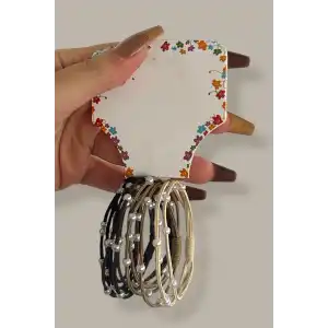 5li Karışık Renk İnci Detaylı Lastik Toka Set