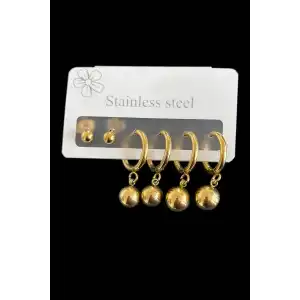 6lı Altın Renk Çelik Küpe Set