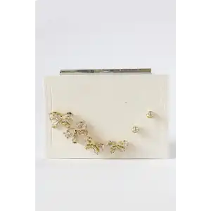 6lı Altın Renk Kurdele Figürlü Taş Detaylı Küpe Set