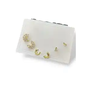 6lı Altın Renk Taş Detaylı 14k Altın Kaplama Küpe Set