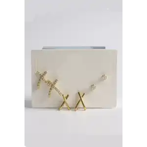 6lı Altın Renk Taş Detaylı Küpe Set