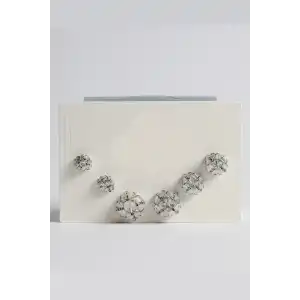 6lı Gümüş Renk Taş Detaylı Küpe Set