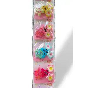 6lı Karışık Renk Yıldız Ve Çiçek Figürlü Yan Toka Set