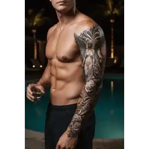 Geçici Kanatlı Melek Ve Çiçek Kol Dövme Tattoo