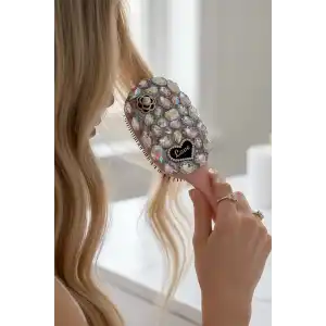 Pembe Renk Taş Ve Love Yazılı Saç Tarama Fırçası/ Tarak