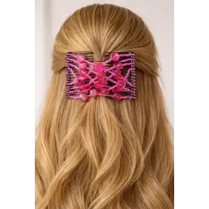 Koyu Pembe Renk Deniz Kabuğu Figürlü Tel Tarak Toka