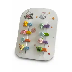 8li Karışık Renk Hayvan Figürlü Çocuk Mini Yan Toka Set