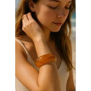 Açık Kahve Renk Kalın Kemik Mika Bileklik