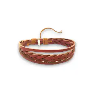 Açık Kahverengi Örgü Figürlü Deri Erkek Bileklik