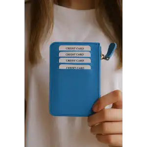 Açık Mavi Renk Deri Kadın Cüzdan/ Kartlık