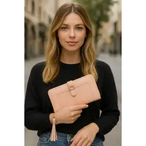 Açık Pembe Renk Deri Kadın Cüzdan